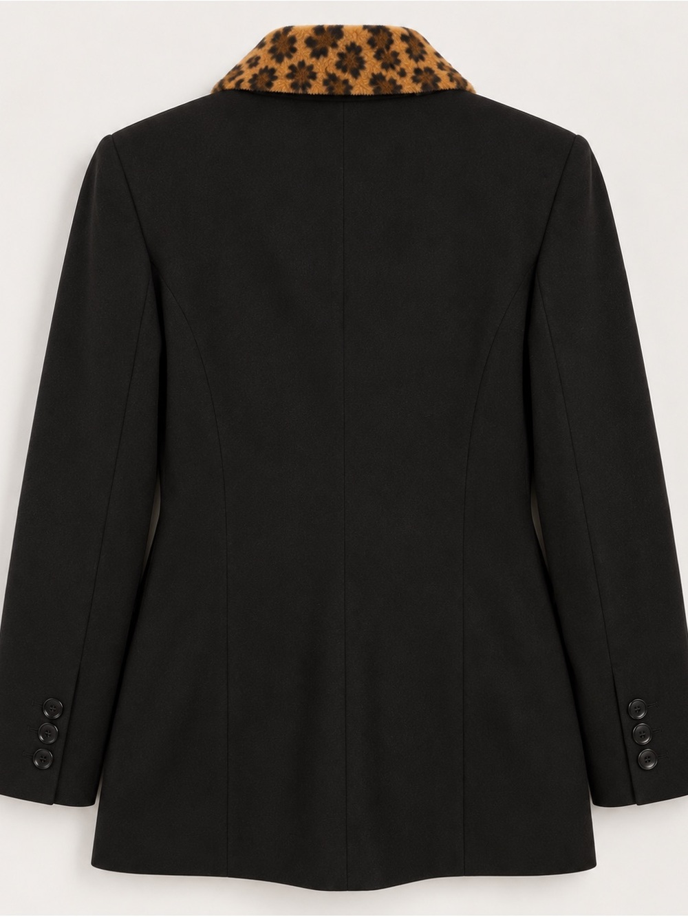 Lauren Ralph Lauren Black Double Breasted Blazer Leopard Faux Fur Collar Size 10 - Picture 3 of 5